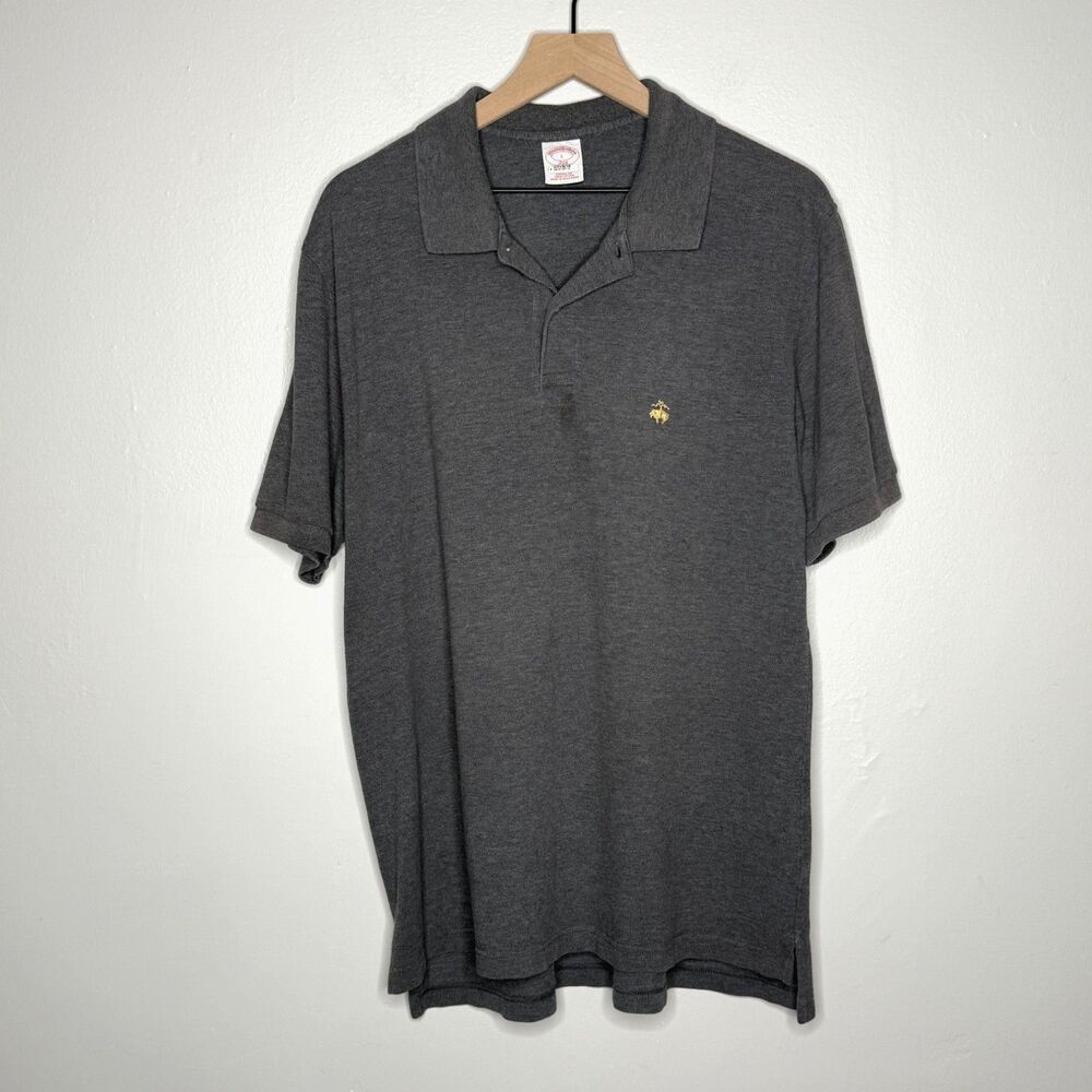 Brooks Brothers Mens Polo Shirt Large Gray Embroidered Logo Yellow‎ Preppy Golf